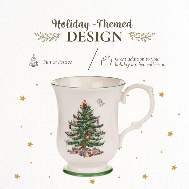 Spode Christmas Tree Footed Mug - 12 Oz Festive Mug for Coffee, Hot Cocoa, Lattes - Romantic Shape with Santa Design, Porcelain Mug - Dishwasher, Microwave, & Freezer Safe, Gift-Boxed - Image 3